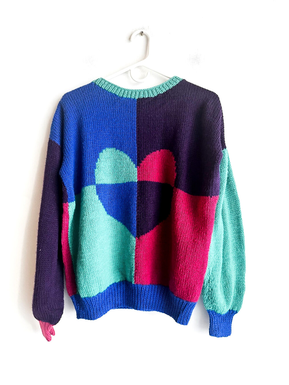 Vintage Wool Blend Color block Heart Sweater M